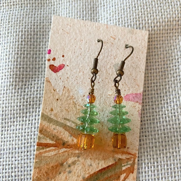 Crystal beaded Christmas Tree Earrings - Picture 3 of 3